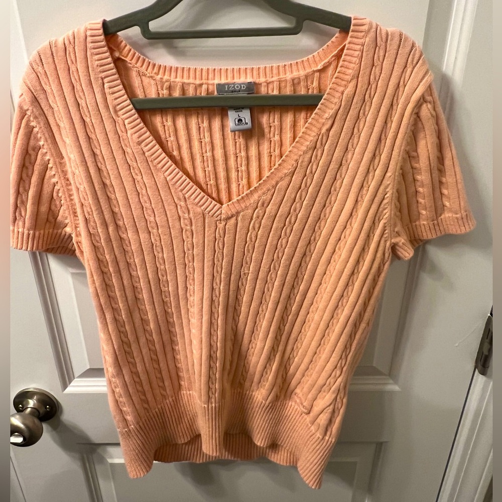 Women’s Izod Golf Cable-knit Crew Neck Short Sleeve Sweater Preppy